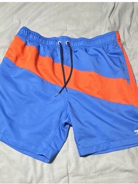 Speedo Blue Swim Trunks with Orange Stripe